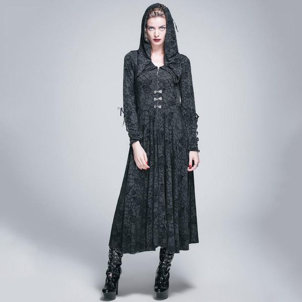 

casual dresses devil fashion gothic roses flocking knitted dress for women steampunk black long sleeves hooded, Black;gray