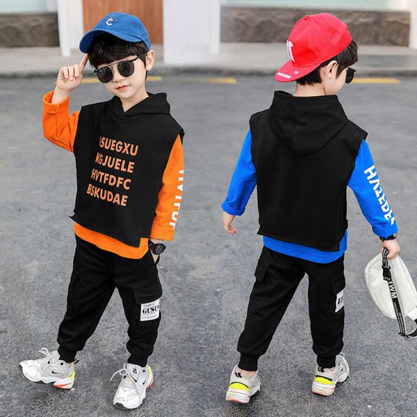 

autumn spring children's new 2021 korean boys' sports and leisure two-piece suit for children, White