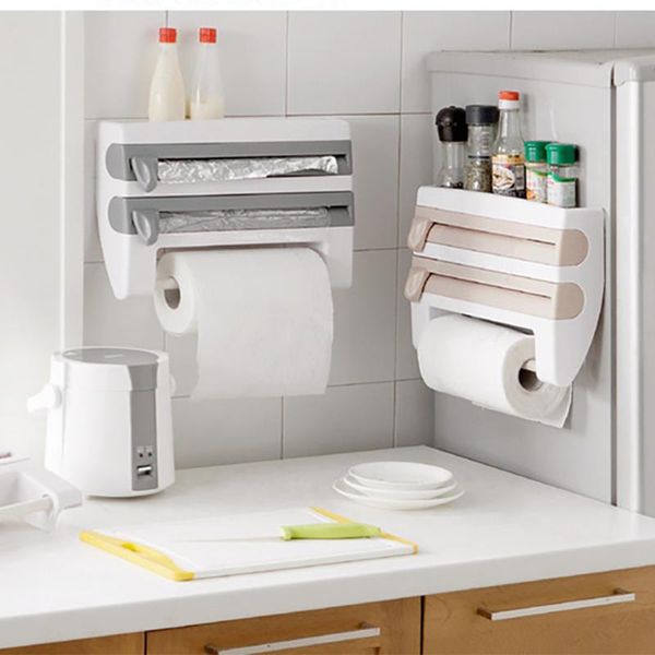 

hooks & rails mulifunction kitchen cling film sauce bottle storage rack paper towel holder wall roll hanging aluminium foil hook#jj