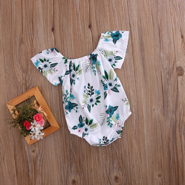 

0-24m newborn baby flower sleeves romper jumpsuit girl sunsuit outfits, Blue