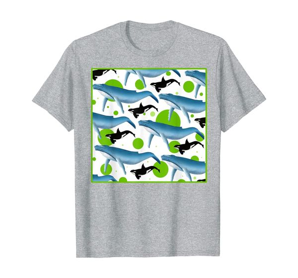 

blue whale and orca whale design t-shirt, White;black