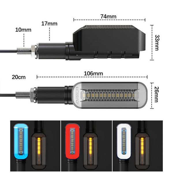 Indicatori di direzione scorrevoli Indicatori di direzione laterali universali 12V 12 LED Lampadine impermeabili per motocicletta Scooter Quad Cruiser Off Road Alta luminosità