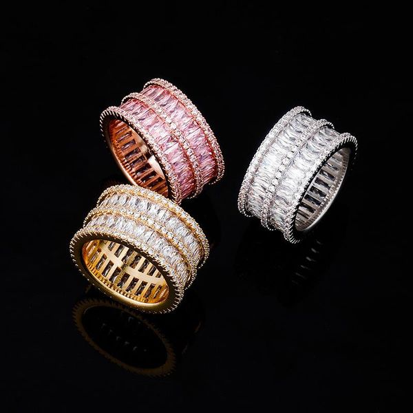 

korea style double rows bling bling diamond ring fashion men and women rose gold copper zircon rings, Silver