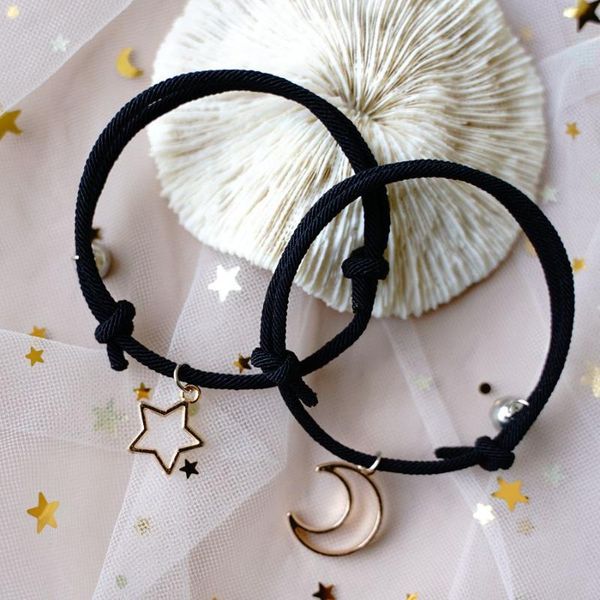 

charm bracelets 2pcs star moon magnetic couple bracelet set for men women trendy handmade rope chain friendship adjustable jewelry, Golden;silver
