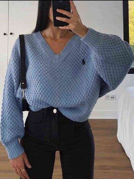 

spring and autumn fashion v-neck loose women harajuku oversized sweater women fall sweaters for women 211217, White;black