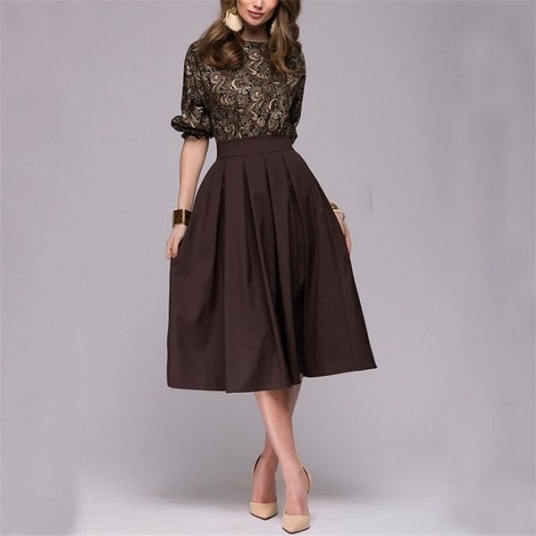 

elegant spring and autumn o-neck 3/4 sleeve knee-length women dress with ruffles office vestidos, Black;gray