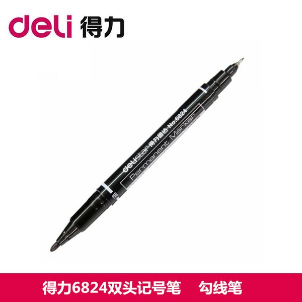 

6824 deli marker double head small logistics exprs thin oil pen black