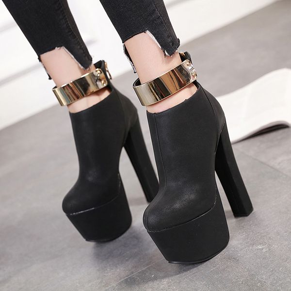 

16cm black metal plate chunky high heels luxury women designer shoes come with box