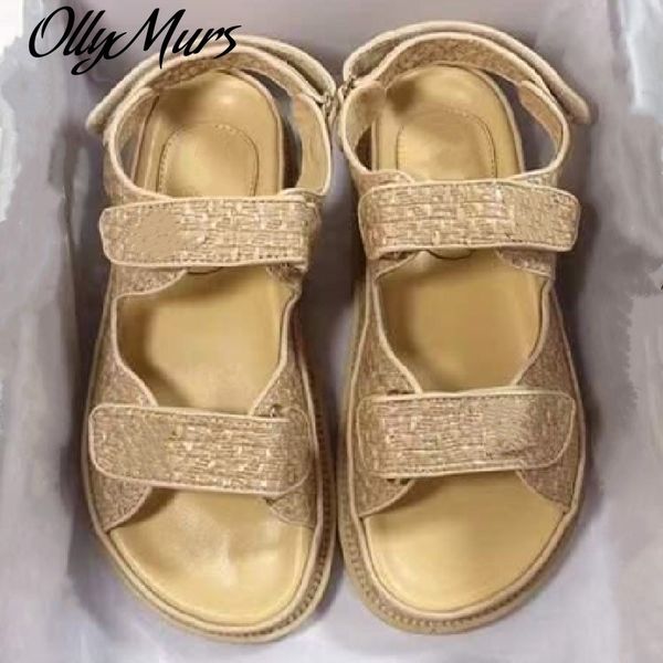 

70% off wholesale flip-flops ollymurs new runway fashion beige luxury women sandals flats ladies shoes party casual, Black