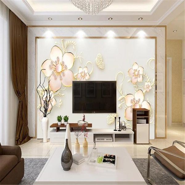 

wallpapers milofi custom large wallpaper mural three-dimensional relief jewelry flower modern minimalist european tv background wall