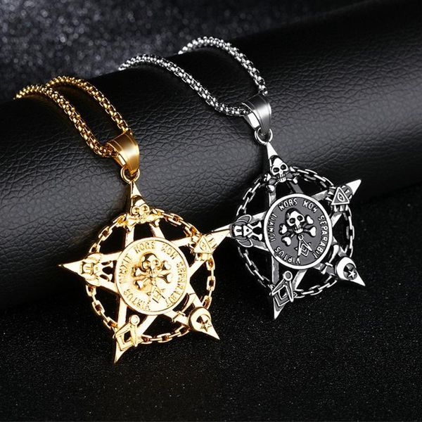 

pendant necklaces titanium steel fashion vintage pentagram necklace for men pirate coin skull eye male jewelry accessories gift, Silver