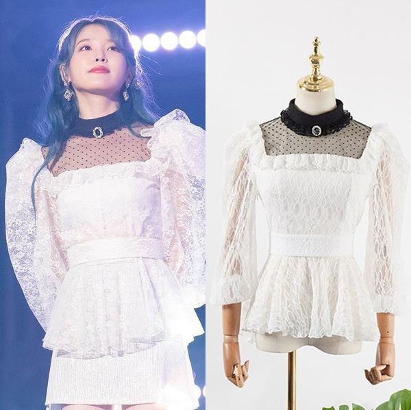 

women's blouses & shirts kpop korean celebrity fashion long sleeve lace solid shirt office women slim patchwork pullover perspective bl, White