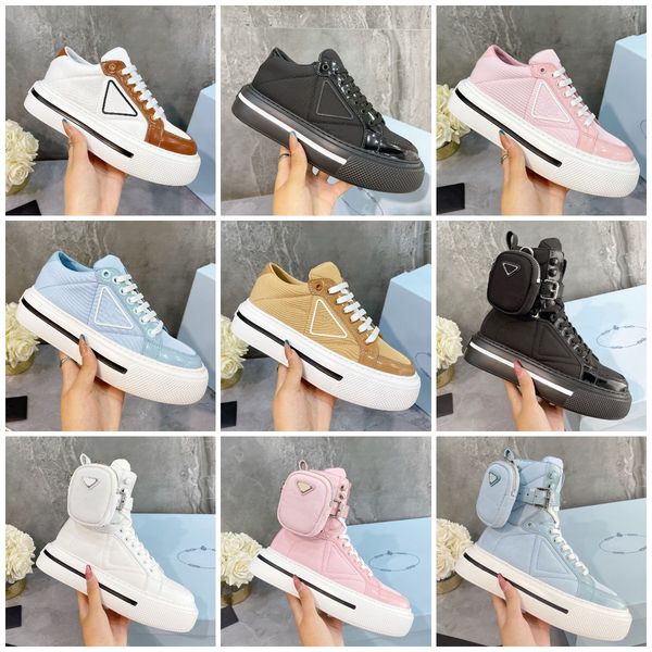 

macro re-nylon sneakers 2021 luxury designer women thick bottom casual shoes recycled nylon and shiny leather upper sneaker low-high-size 35, Black