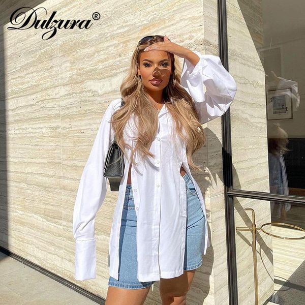 

2021 summer women white long sleeve shirt mini dress turn down collar button patchwork cut up casual streetwear fashionhigh quality, Black;gray