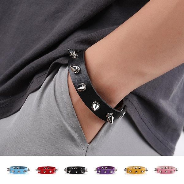 

link, chain fashion rivet leather cool bracelet explosive style punk rock men's, Black