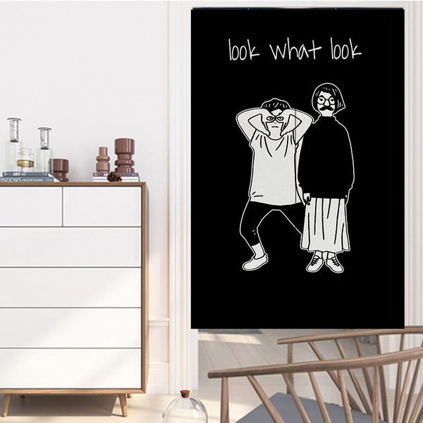 

curtain & drapes stick figure couple backout curtains for kitchen living room door durable linen cotton home entrance customized