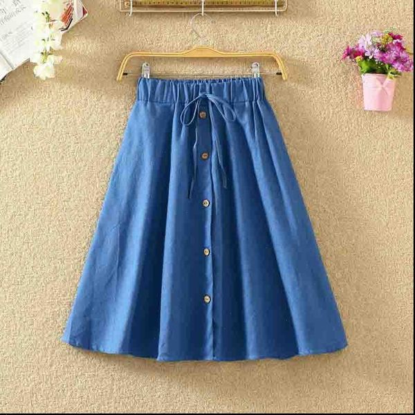 

fashion women skirt vintage retro high waist pleated midi skirt denim single breasted skirt clothing drop shipping, Black