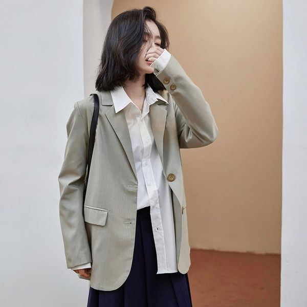 

women's suits & blazers 2021 chic loose spring autumn women blazer female oversized single breasted suit jacket full sleeve outwear, White;black