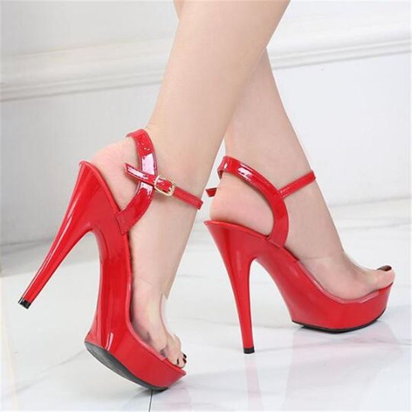 

2021summer women fashion platform peep toe sandals model catwalk stilettos transparent ankle buckle 13cm high heel shoes, Black