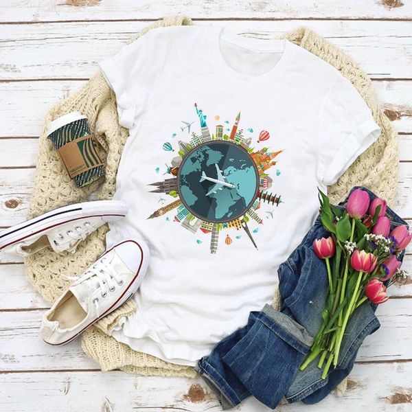 

women graphic world holiday cute fashion print summer shirt lady clothes t-shirt womens clothing tee female t shirt, White