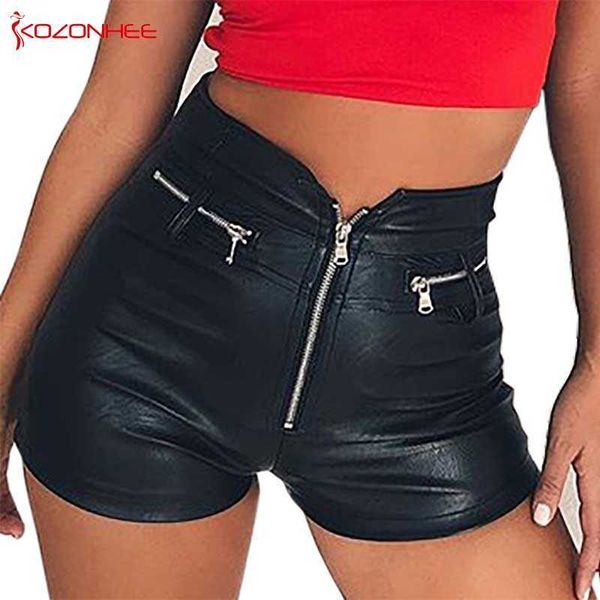 

tight mid waiste black pu leather shorts for women tight vintage slim pu leather shorts femme shorts women #94 210616, White;black