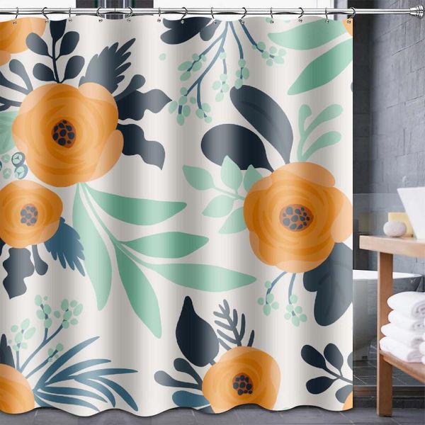 

shower curtains 4 pcs flower curtain with non-slip rugs, toilet lid cover and bath mat, boho floral 12 hooks