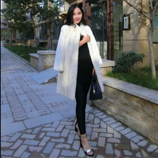 

women's fur & faux natural mink long section coat female models jacket snake skin pattern imported velvet crown class, Black