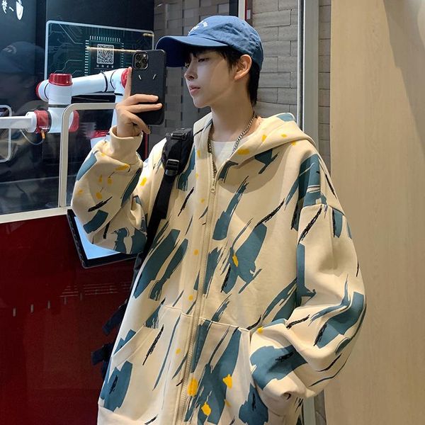 

men's vests cardigan hooded tie-dyed sweater high-grade oversize coat fashion spring and autumn casual jacket men winter, Black;white