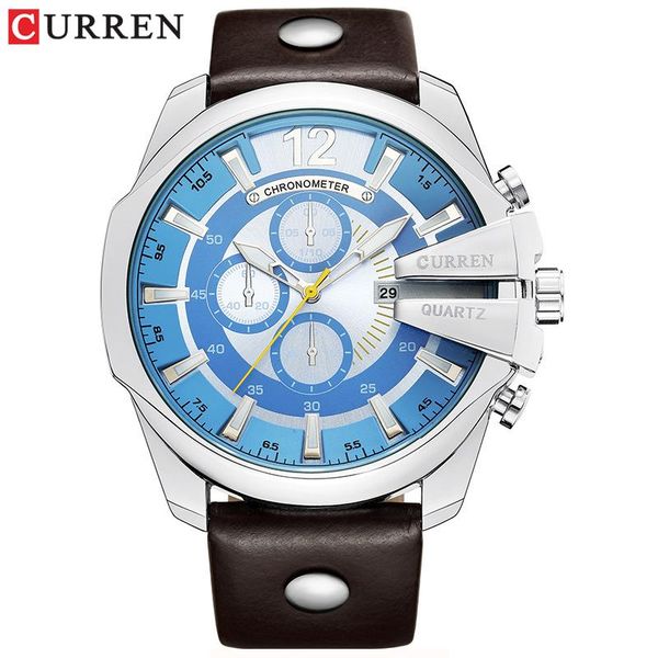 

wristwatches men curren fashion analog military sports watch quartz male clock leather strap wristwatch hodinky, Slivery;brown