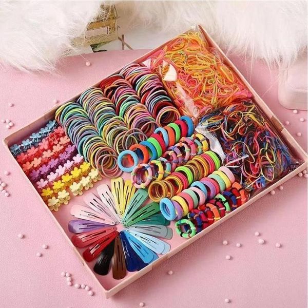 

hair accessories colorful hairpin set children's sweet princess flower rope tie barrettes gift boxed for baby girls, Slivery;white