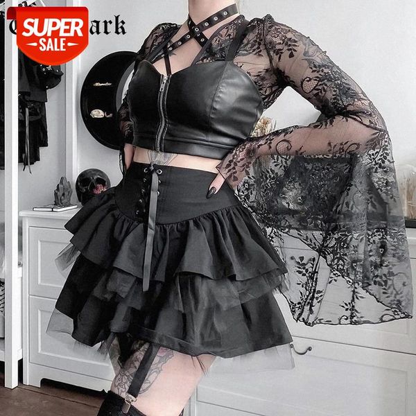 

Goth Dark Gothic Pleated Lace Up Mini Skirts Mall Goth Mesh Patchwork Women Sexy Skirt High Waist Puffy Skirt Partywear Club Emo #TH2d, Black