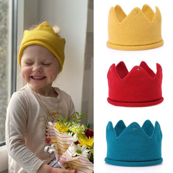 

caps & hats baby kids crown knitted cap toddler boys girls empty born autumn winter knit bonnet children solid color beanies, Yellow