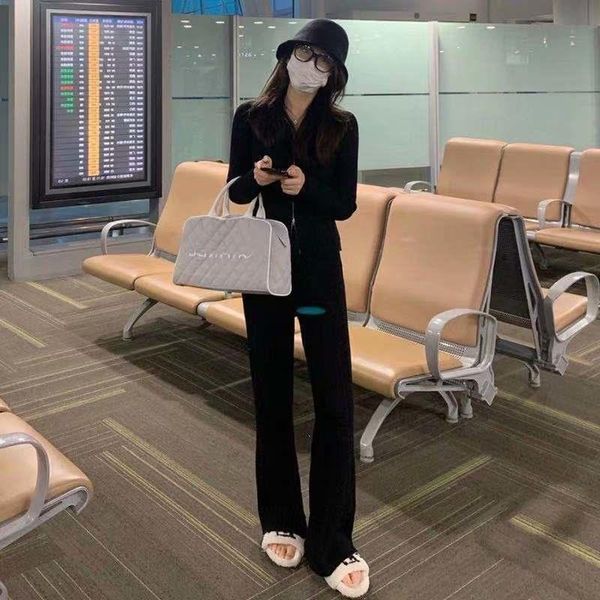 

women's two piece pants early autumn winter lazy wind elegant knitted wide, White