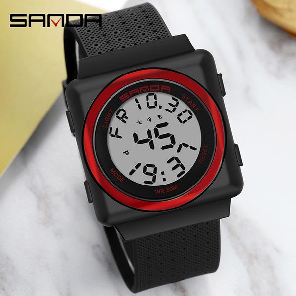 

wristwatches sanda classic sport mens watch design led digital male square wristwatch waterproof clock relogio masculino, Slivery;brown