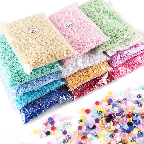 Venda Por Atacado Metade Rodada Pérola Multicolors para roupas vestuário Nail Art Decorações Acessórios Flatback Resina Pearl Beads Craft