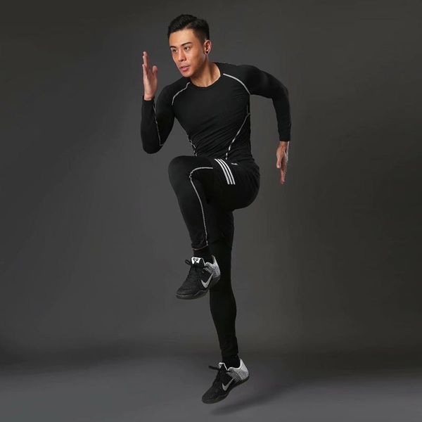 

gym clothing 3pcs / set men's workout sports suit fitness compression clothes running jogging sport wear exercise tights, White;black