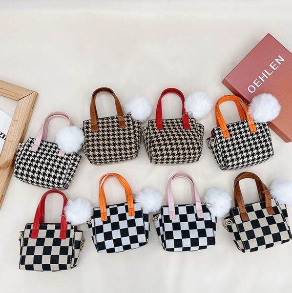 

princess handbag backpack fashion retro plaid hand carrying bag children's one shoulder crossbody bag, Black