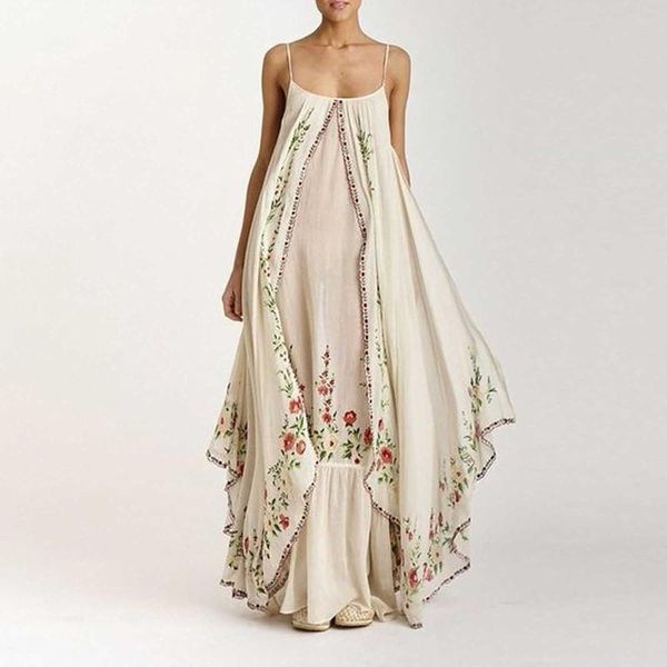 

casual dresses women summer 2021 dress vintage loose print layered sleeveless sling long women's sundresses, Black;gray