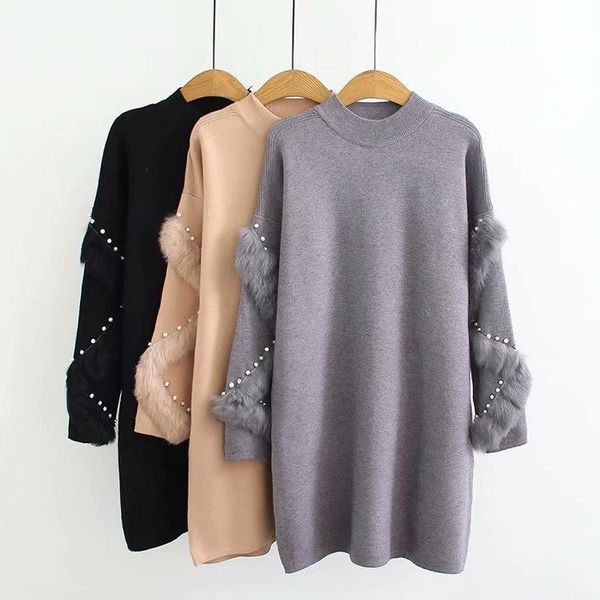 

women's sweaters plus size sweater 2021 korean half turtleneck pullover beaded wool sleeve fashion knit dress, White;black