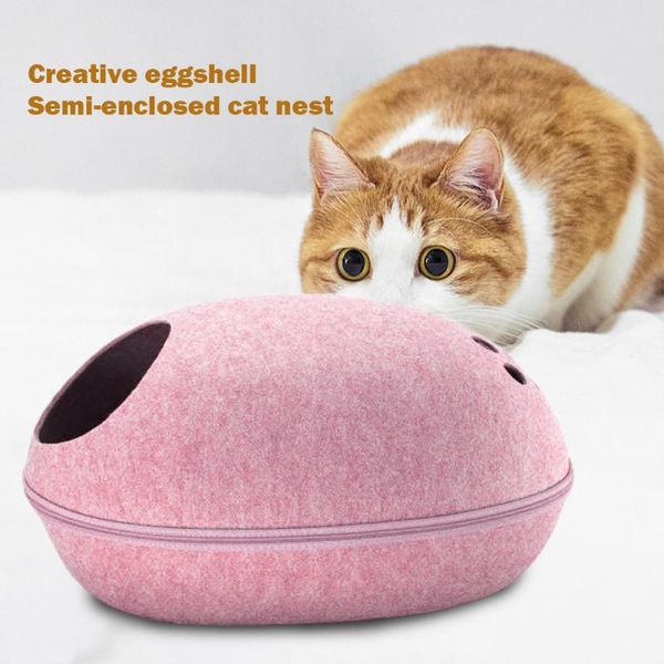 

cat beds & furniture egg shell shaped felt bed removable washable pet house detachable semi-closed kennel nest winter warmer