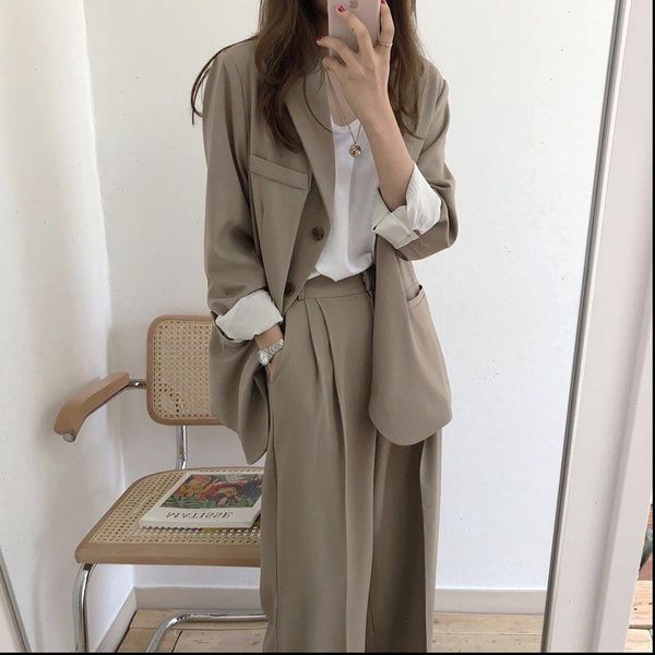 

new women blazer suits two piece suit oversize women suit high waist wide leg pants suit female 2 piece set women two, Gray