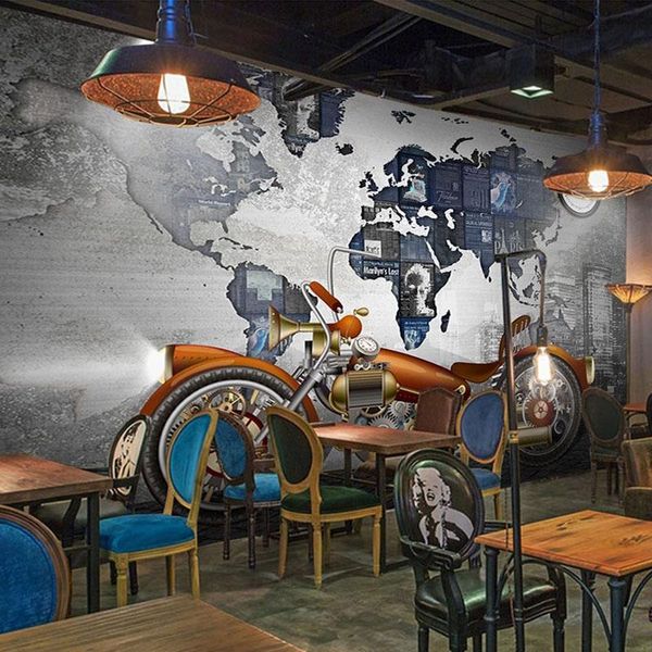 

wallpapers pvc self-adhesive waterproof wallpaper 3d retro motorcycle map po murals restaurant cafe background wall stickers frescoes