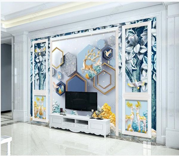 

3d three-dimensional fortune tree nordic simple embossed background wall paper