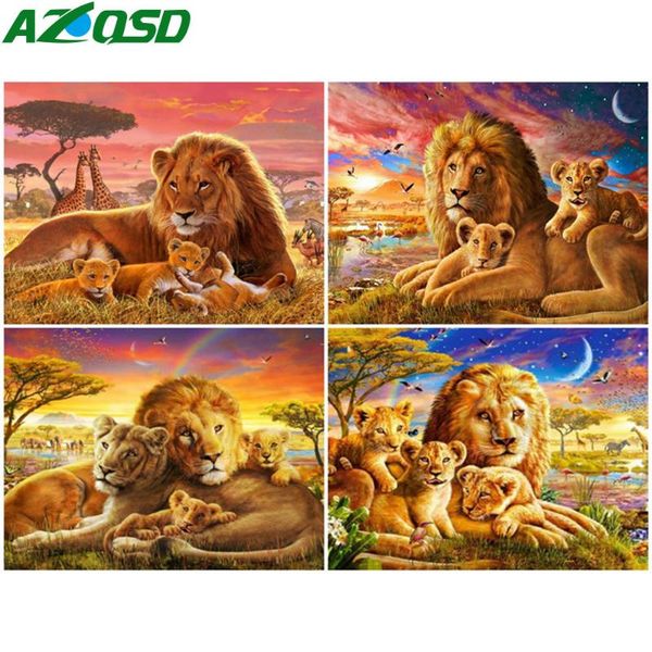 

azqsd coloring by number lion animal drawing on canvas oil painting by number sunset kits handmade modern wall art