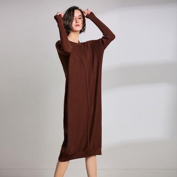 

casual dresses 2021 spring women autumn&spring long cashmere blend dress o-neck ladies club&party high quality, Black;gray