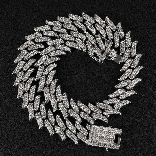 

men's ice alloy hip hop necklace, diamond chain, cuban chain, 19mm, aaa+ q0809, Silver