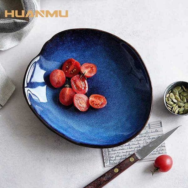 

dishes & plates ceramic blue tableware plate bowl set kiln changed irregular sushi steak dinner household dish el restaurant