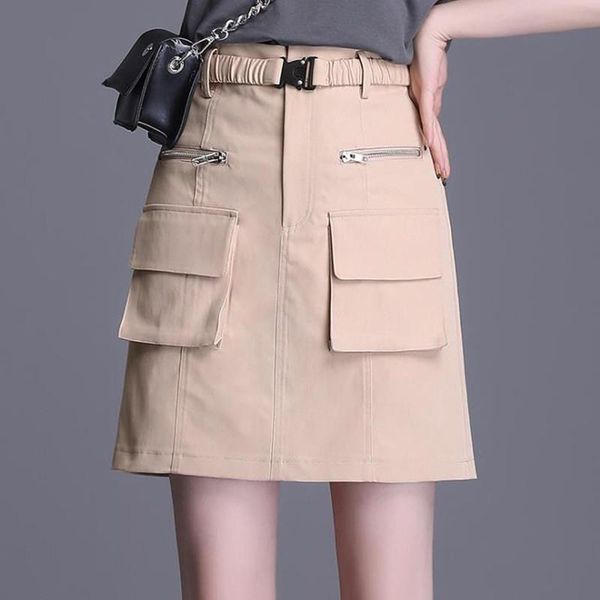 

skirts tooling a-line short skirt women's spring high waist slim big pocket, Black