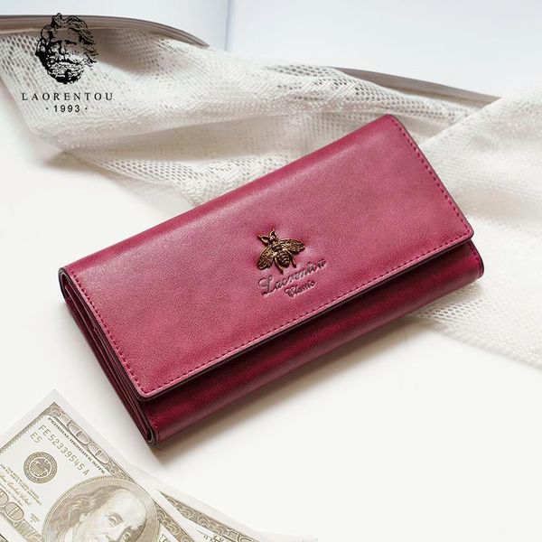 

women bifold wallets cow leather wallet fashion lady stylish long clutch bag for card holder purse, Red;black