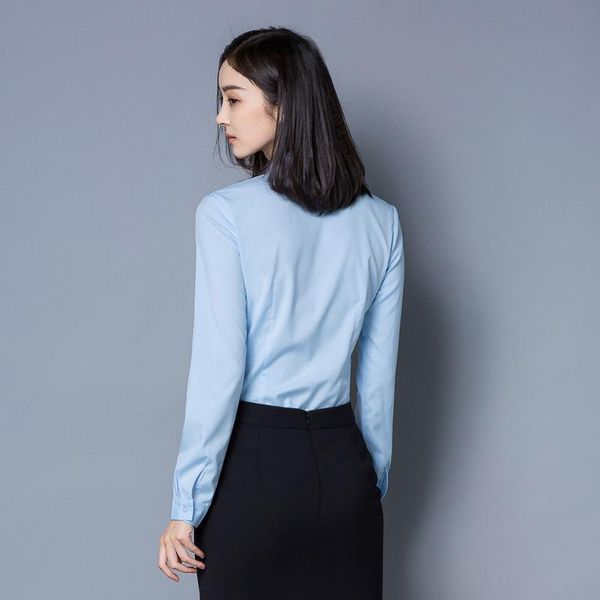 

qiao manager 2021 spring new white shirt women's long-sleeve korean-style slim fit wear base shirt light blue plus-sized